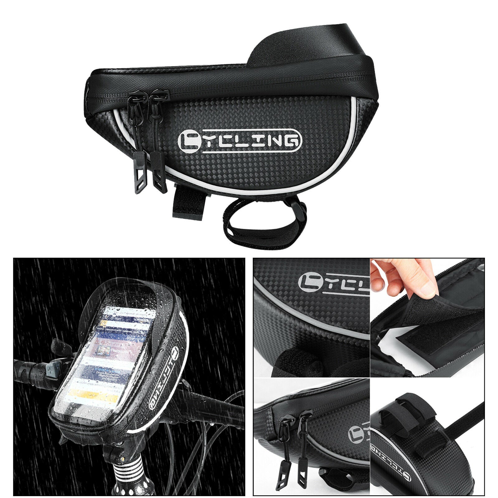 Bicycle Phone Bag Cycling Double Pouch with Reflective Tape Bike Accessories