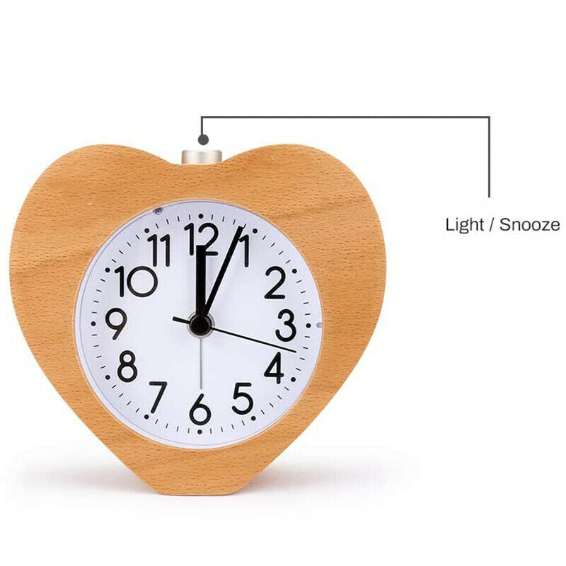 Wood Alarm Clock Classic Retro Table Clock with Heart Design Silent Desktop C5E5