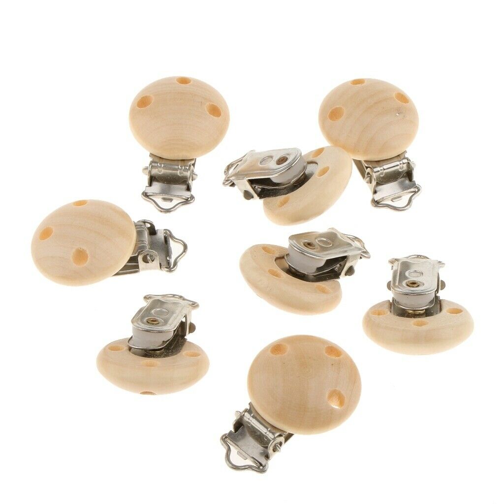 Baby Infant Wooden Soother Clips Nursing Beech Round Dummy Nipples Natural