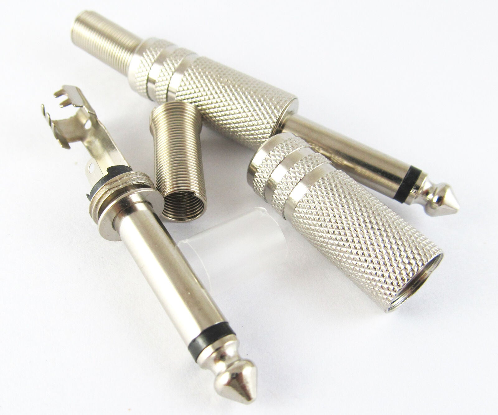 50pcs 1/4" 6.35mm TS Mono Metal Male Plug Audio Cable Connectors w/ Spring Tail