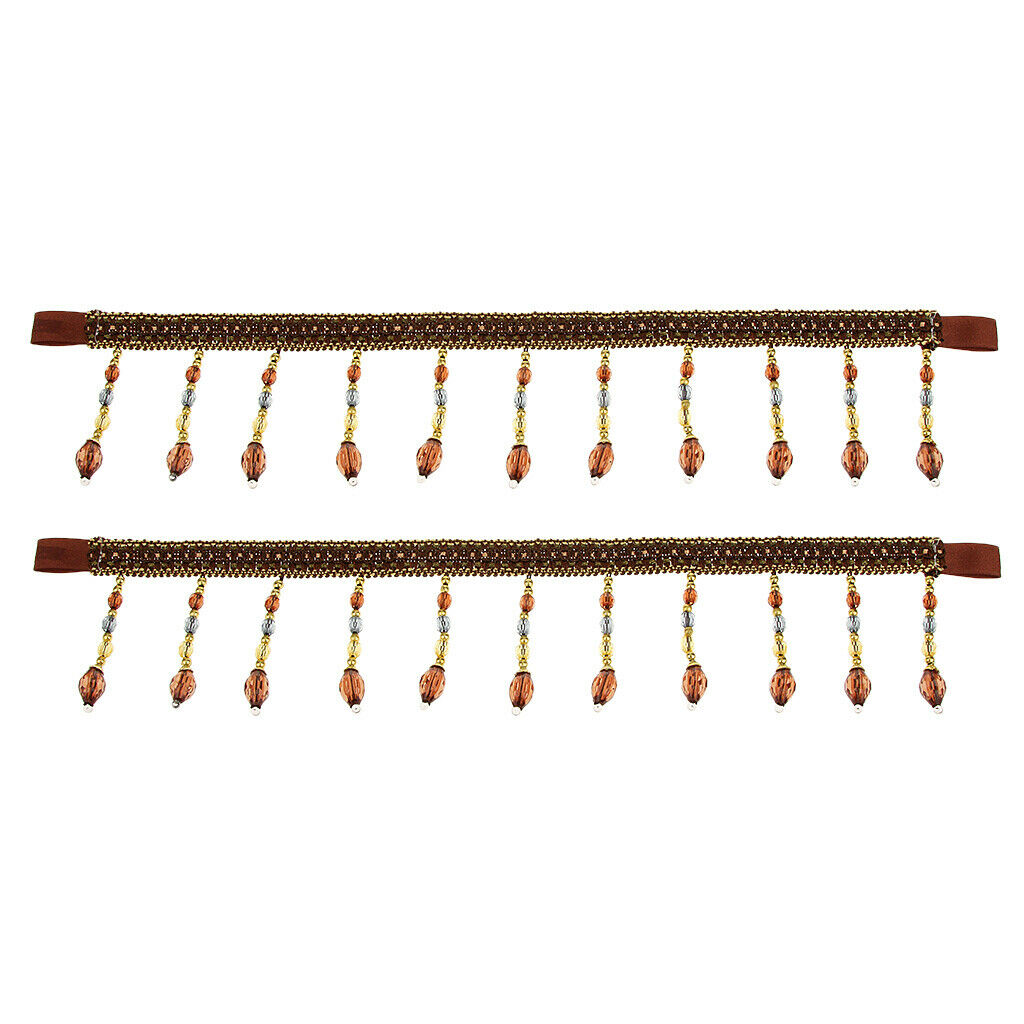 2x Crystal Beads Curtain Rope Tiebacks Tie Belt for Room Window Decor Brown