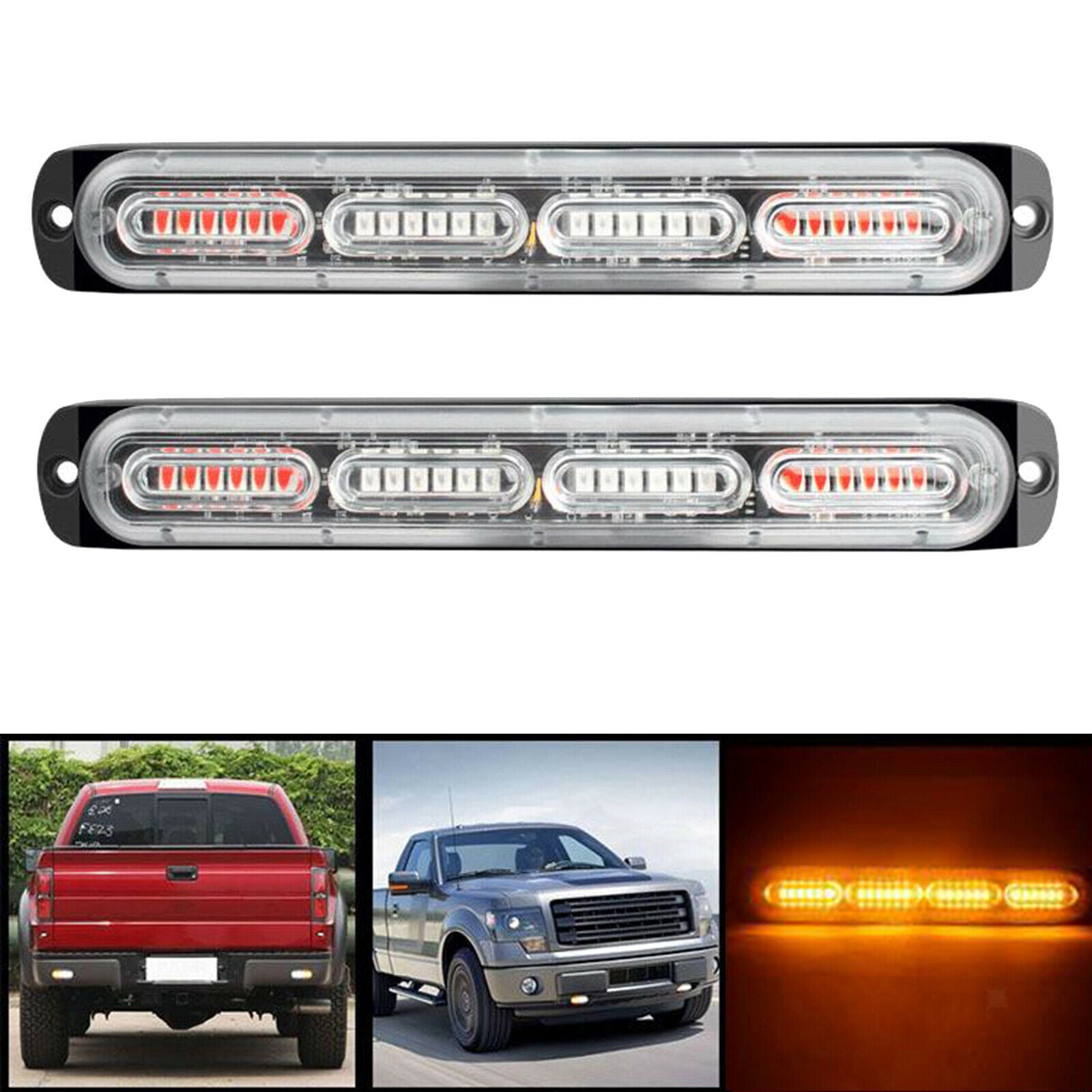 2PCS Car Truck 24 LED Warning Hazard Strobe Lamp Bar High Intensity Yellow