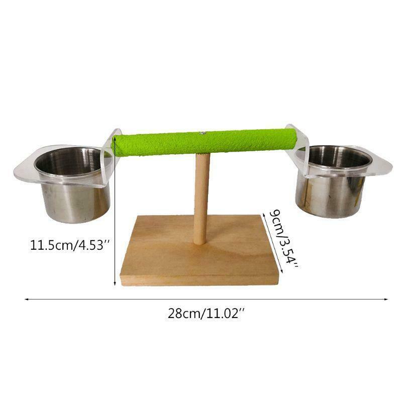 Bird Play Stands with Feeder Cups Wood Parrot Table Perch Shelf Cage Playground