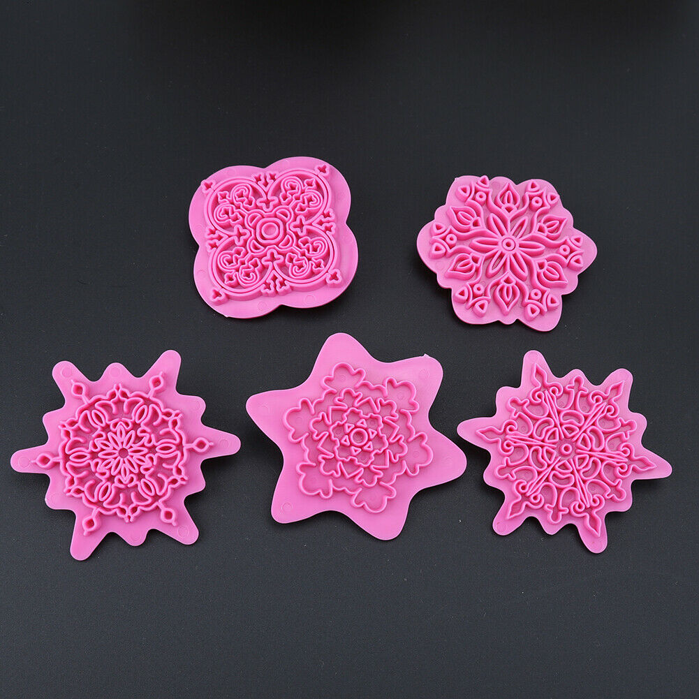 5pcs Snowflake Pattern Cutter Mold Sugarcraft Fondant Cake Decorating Tools @