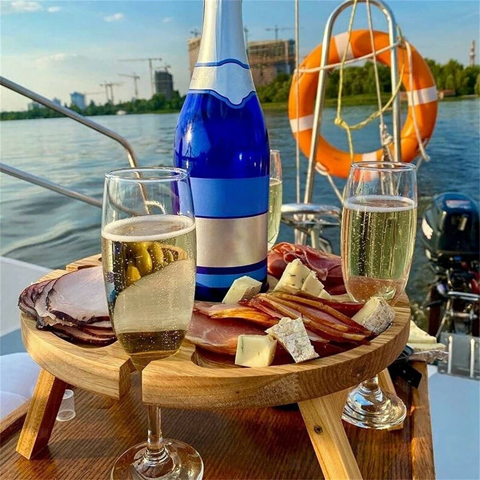 Outdoor Wooden Folding Picnic Table 2 In 1 for Camping Garden Round Desktop