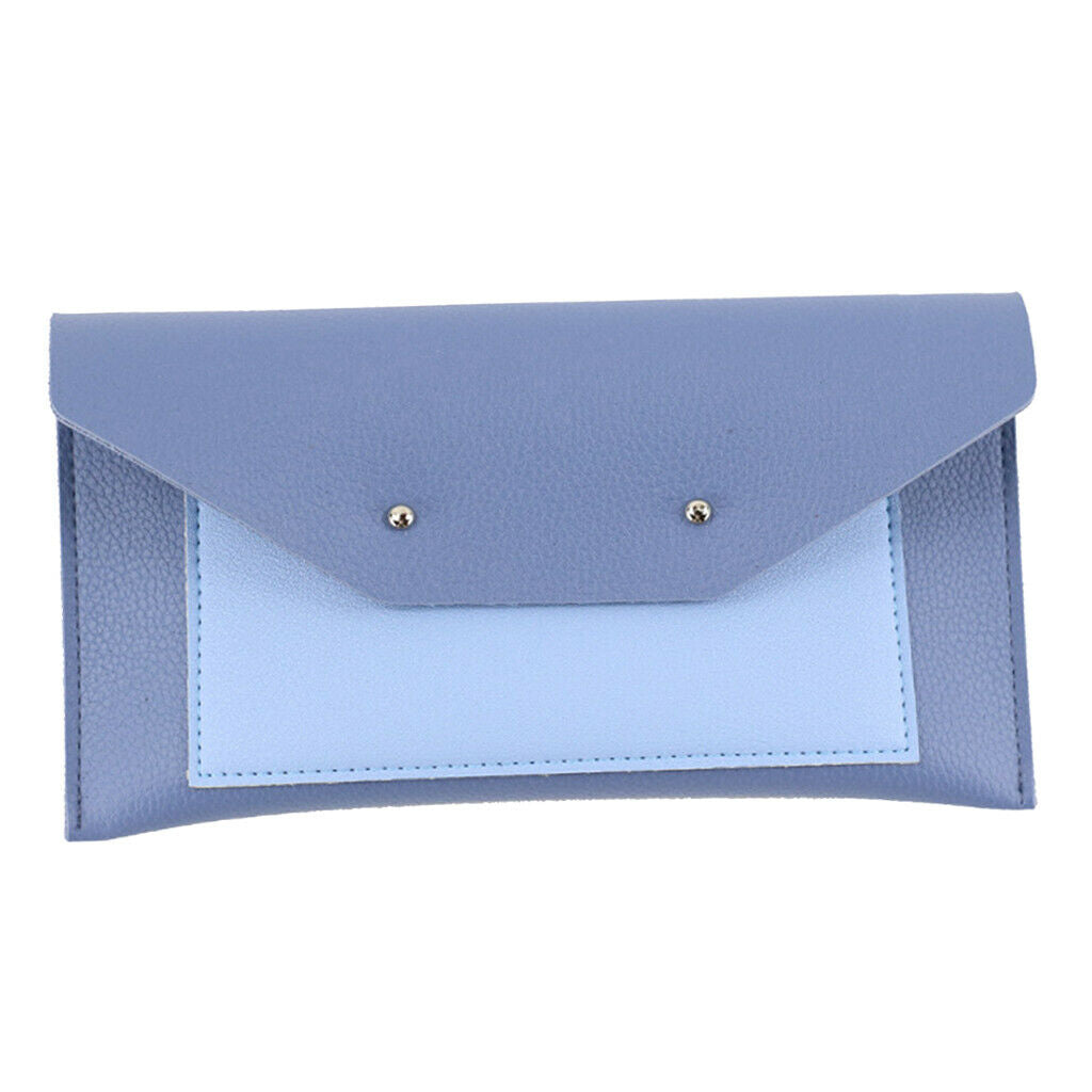 Leather Eyeglasses Case Flip Top Envelope Pouch Eyewear Carrying Holder Blue
