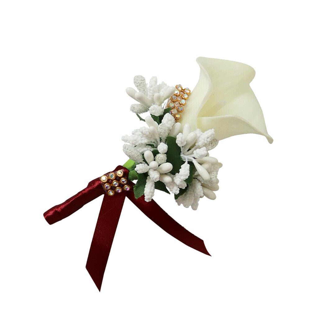 4pcs Flowers Wedding Wrist Flower Corsage with Rhinestone Wristband for Prom,