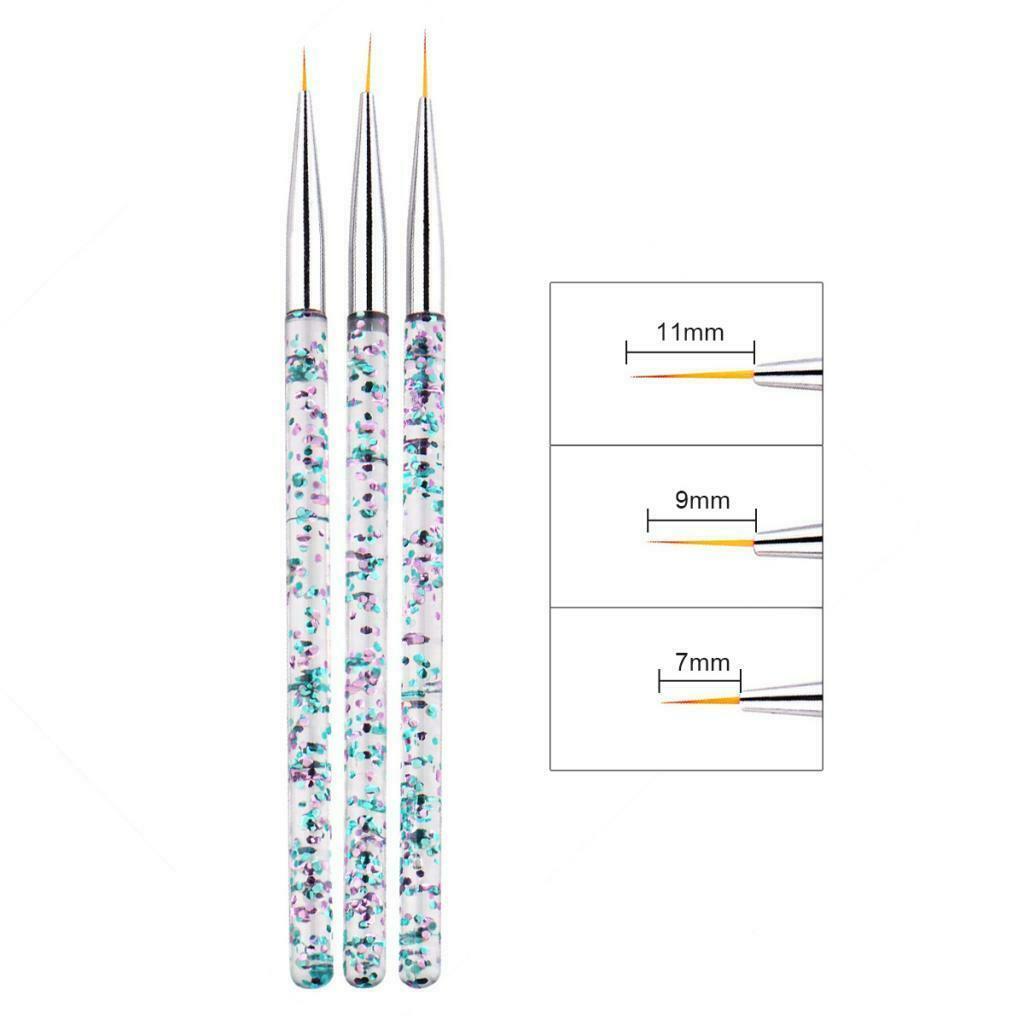 6x 3 Sizes 7/9/11mm Nail Art Brush Set for Thin Lines Strokes Striping
