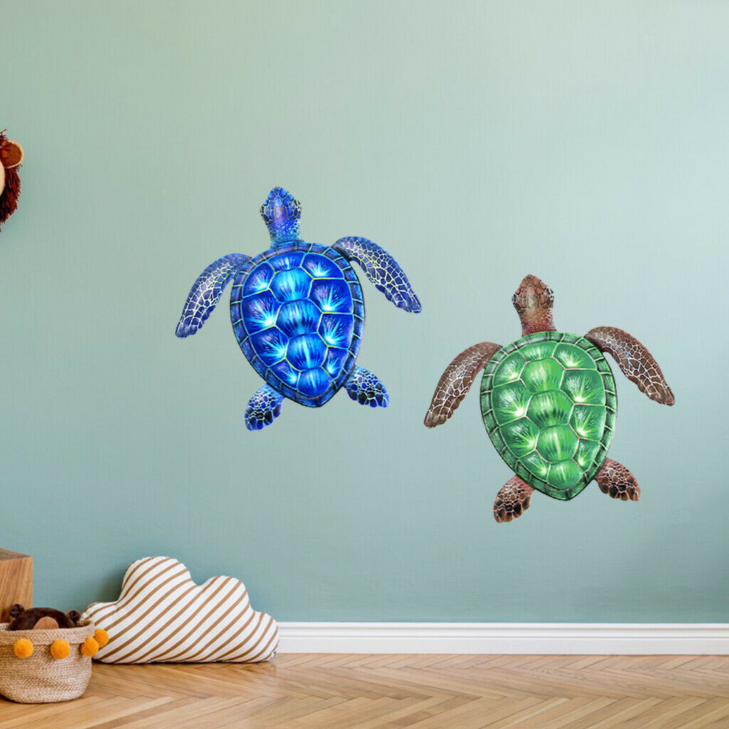 2Pcs Iron Art Sea Turtle Metal Wall Hanging Animal Ornament for Home Bedroom