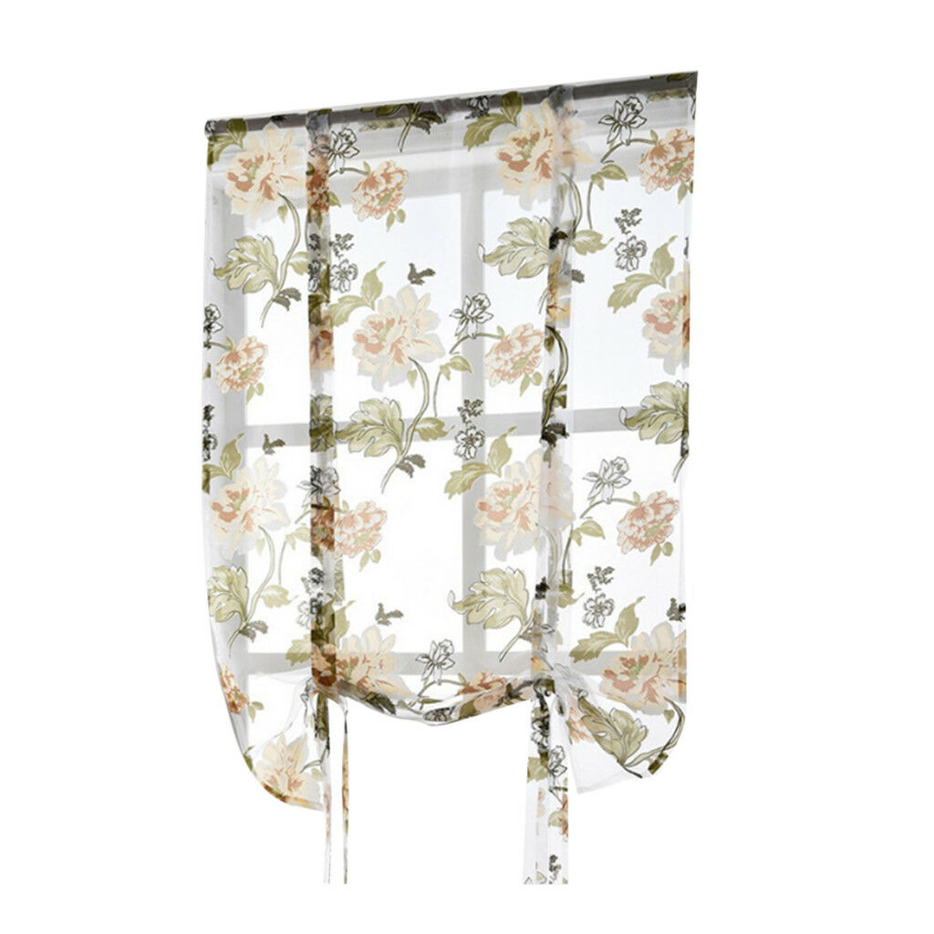 Chic Peony Short Roman Curtain Tie-up Shade Sheer Voile for Small Window #2