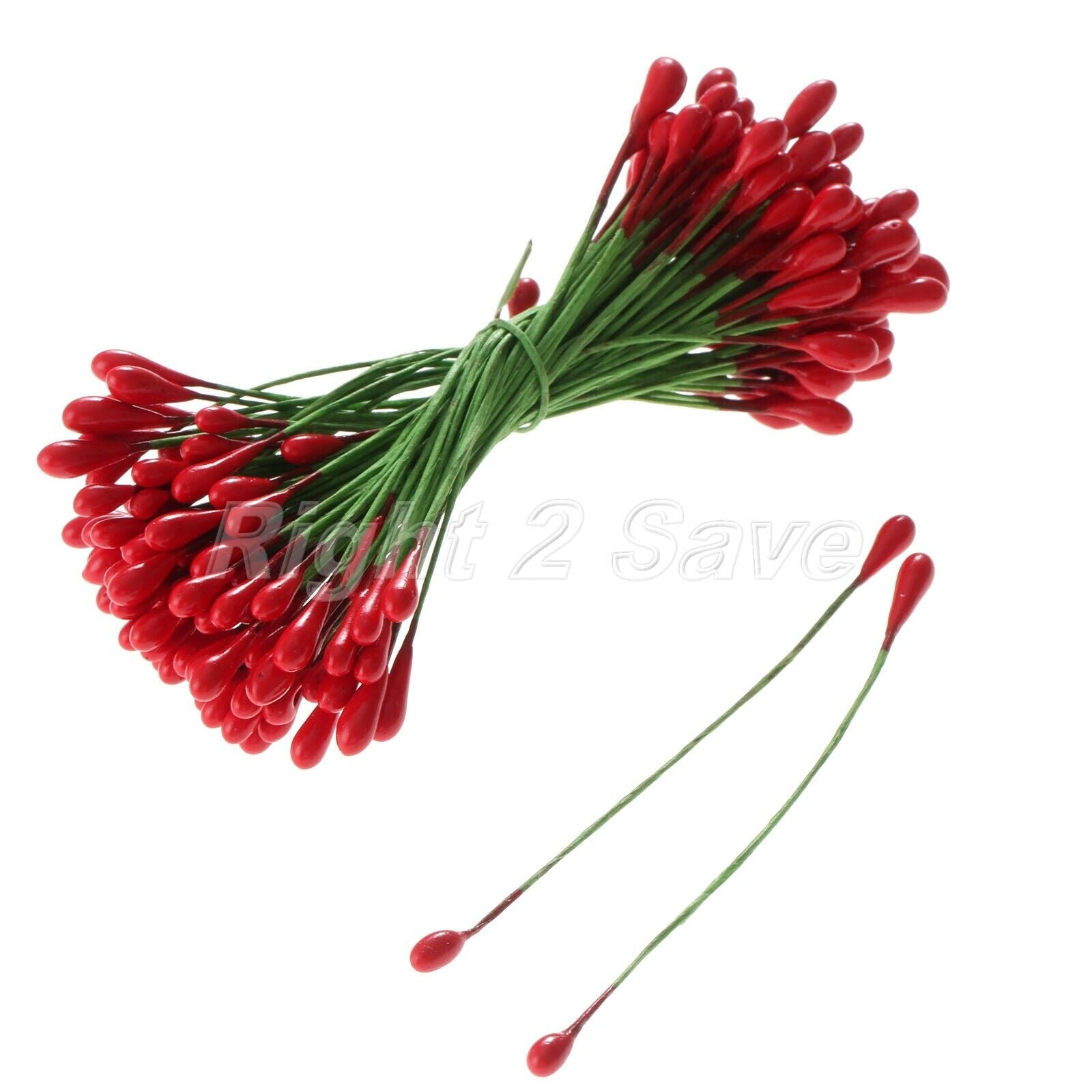 100Pcs Artificial Round Flower Stamens Red Double Sided Wire Wrapped Craft DIY
