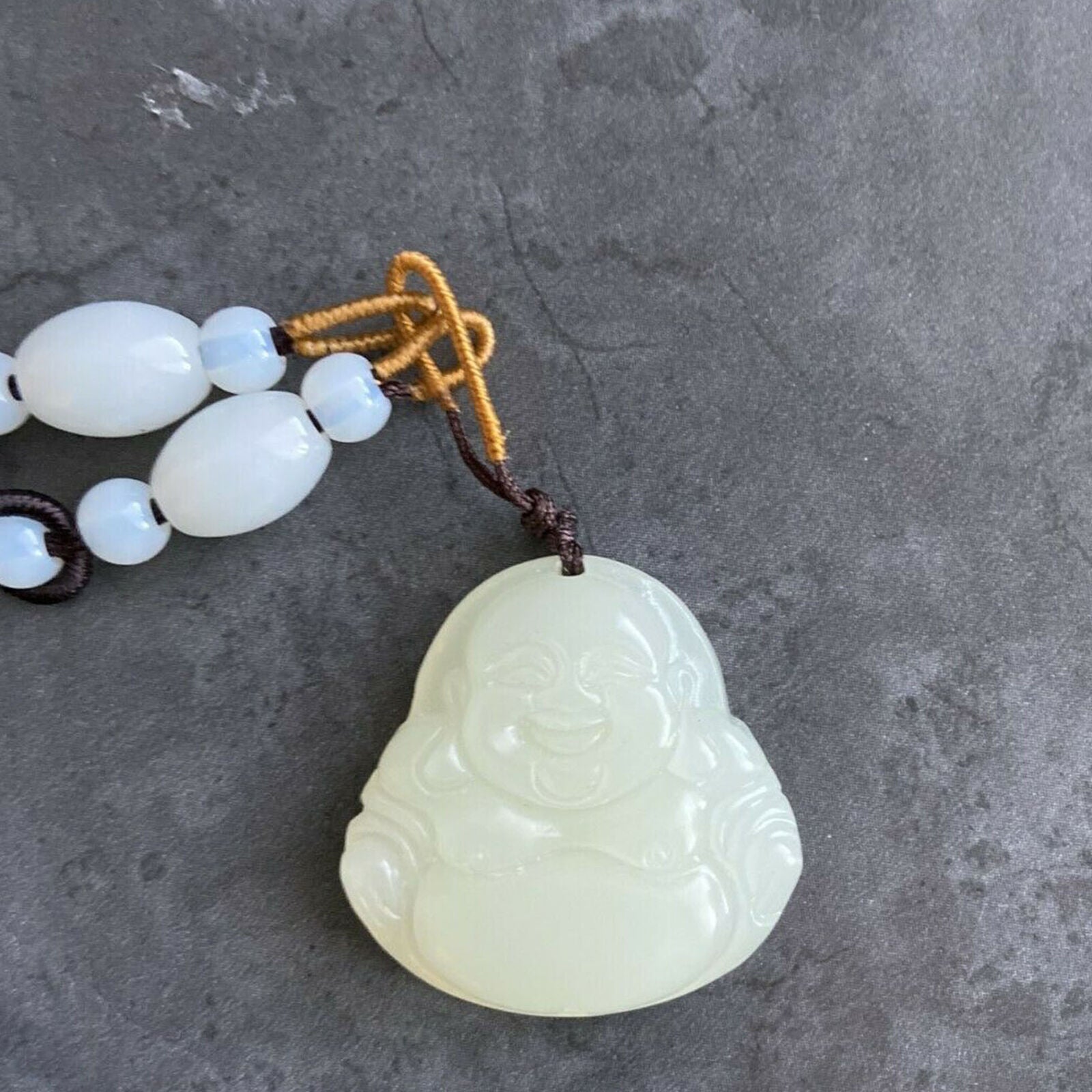 Laughing Buddha Jade Pendant Necklace