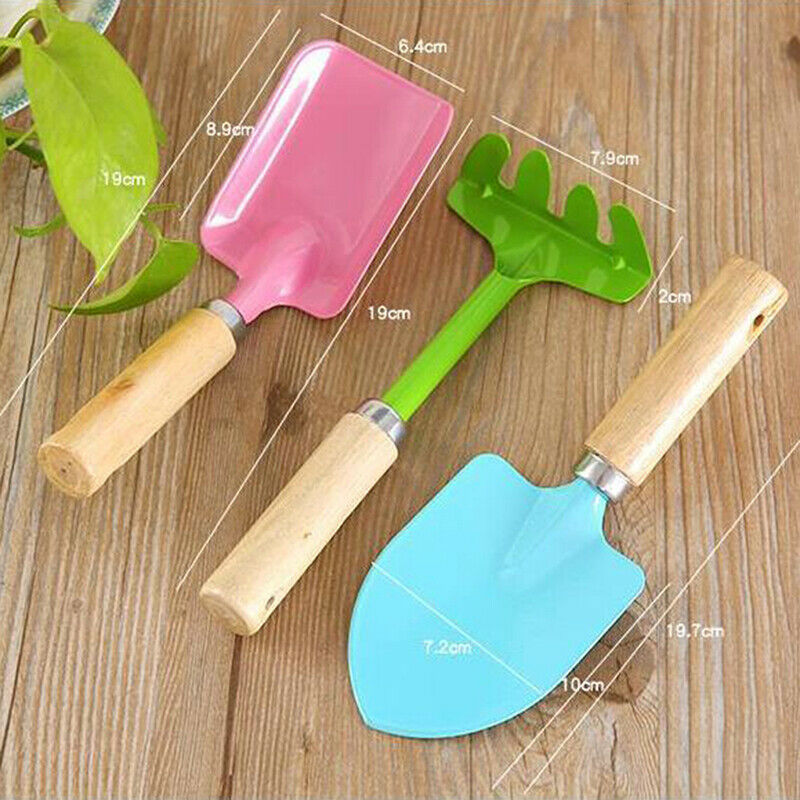 3Pcs/bag Candy Color Garden Tools Mini Trowel Rake Shovel with Wooden Handle KX