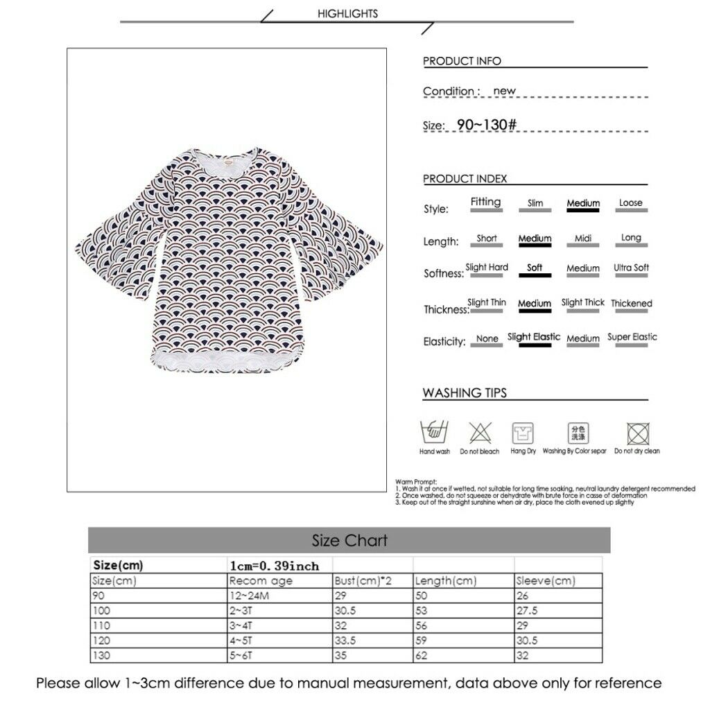 Baby Kids Girls Dress WiFi Print Flare Sleeve Princess Dresses Outfits Summer