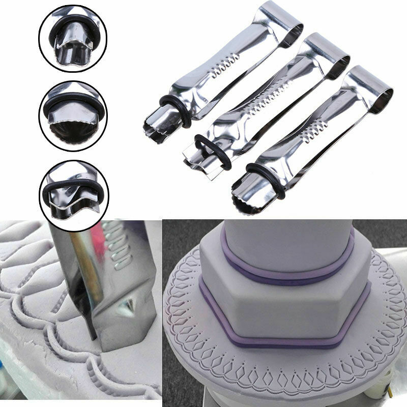 3 Pcs Fondant Cutter Stainless Steel Cake Border Decor Lace Clip Baking Tools