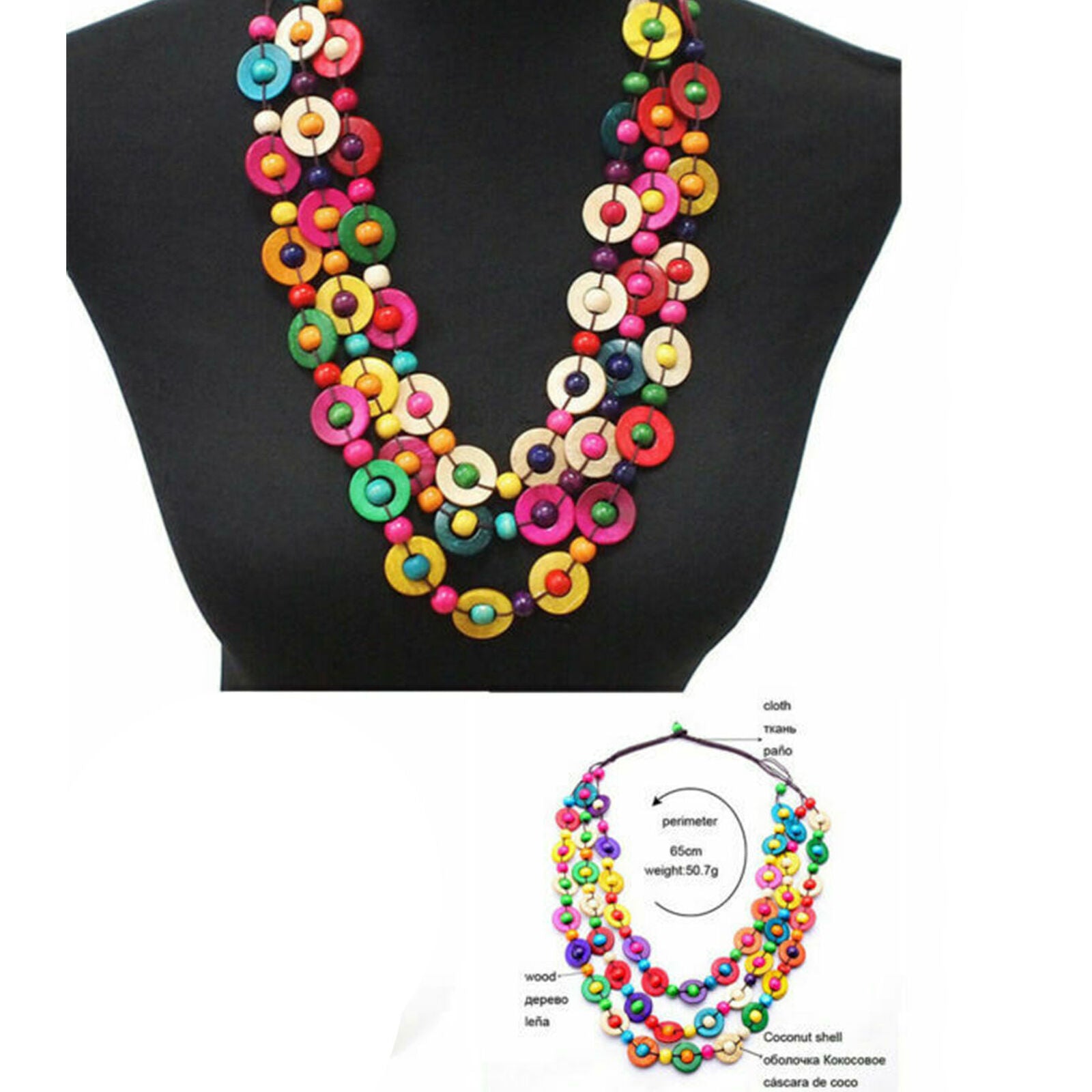 Retro Ethnic Bohemia Necklace Wooden Beads Jewelry Pendant Sweater Chain New