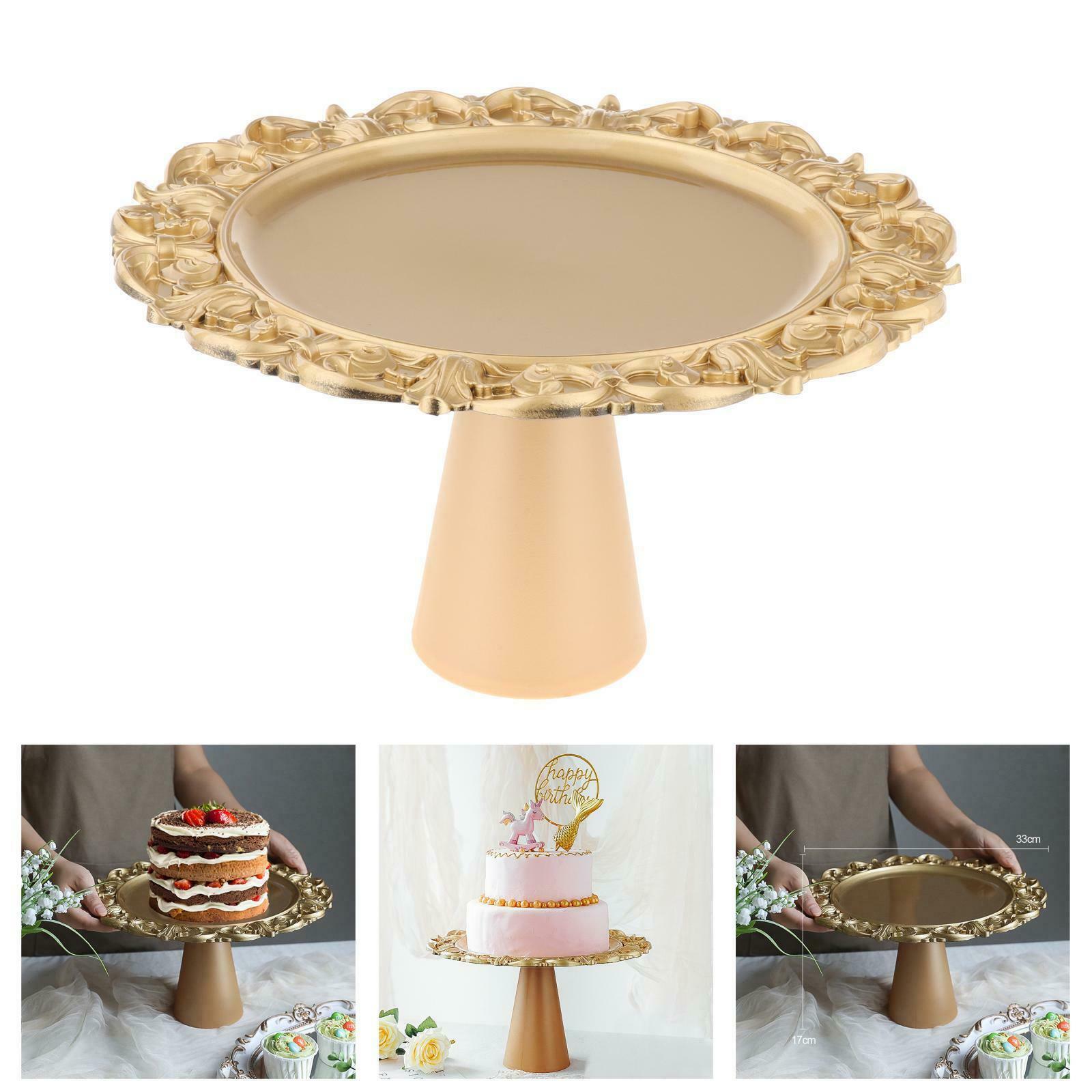 13in Table Cake Stand Golden Dinner Tart Pie Fruit Plate Tray Shelf Storage