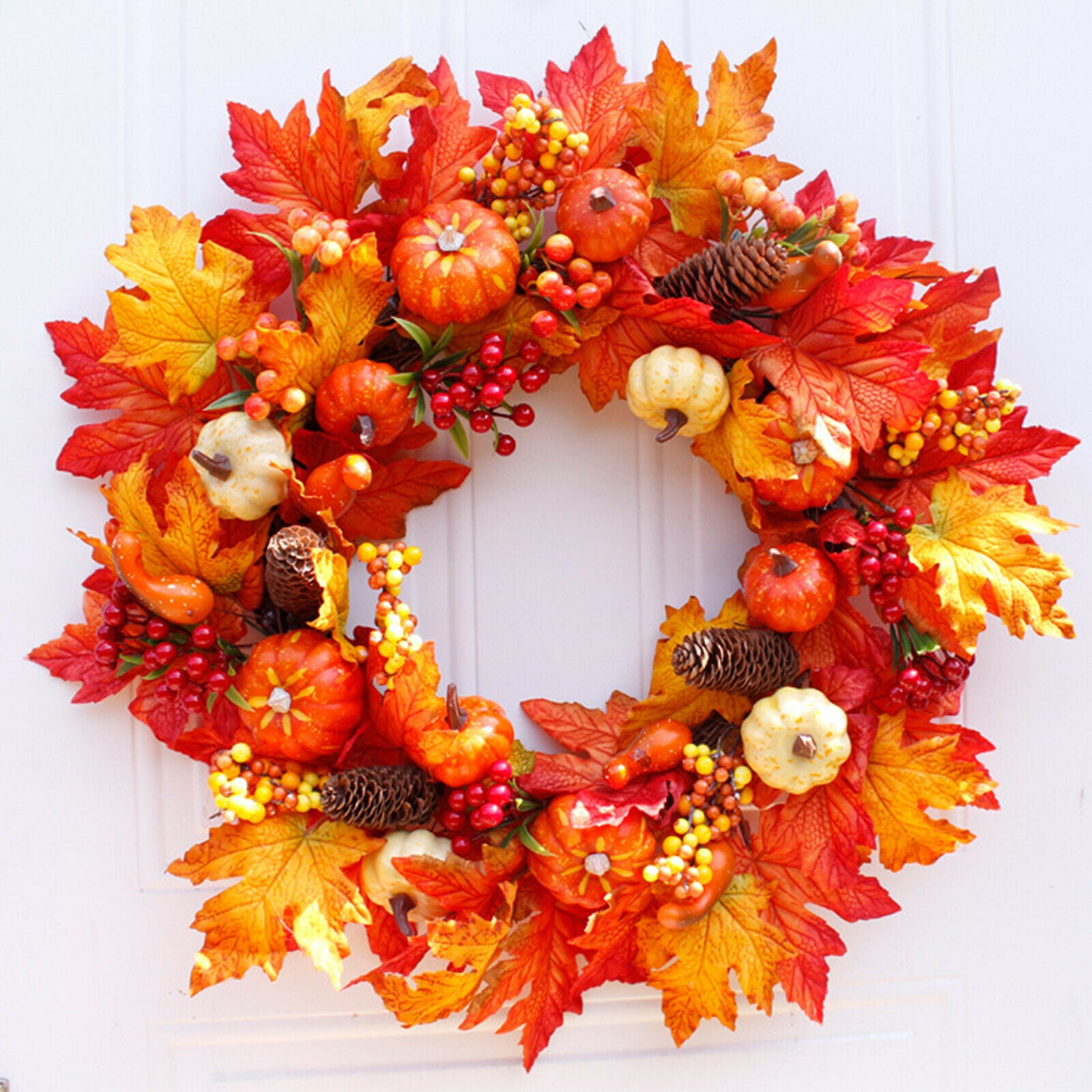 Autumn Fall Harvest Round Garland Wreath 24" Door Decor Ornaments Halloween
