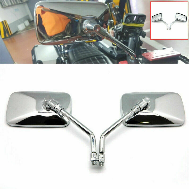 2PCS Chrome Motorcycle Rectangular Rearview Mirrors Clear Glass Adjusted Mirrors