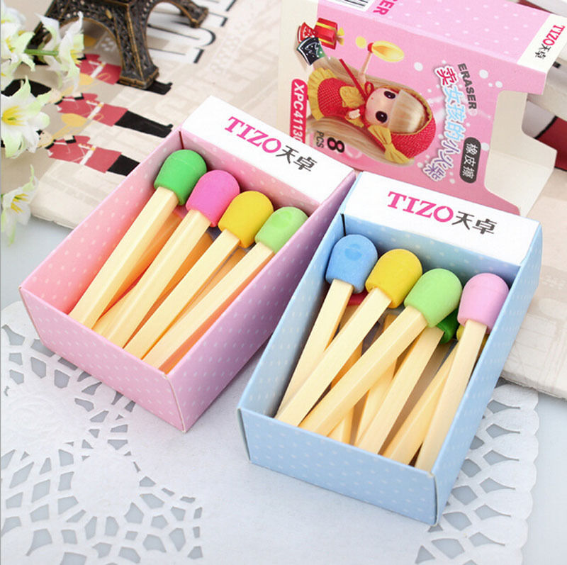 Funny Cute Match Rubber Pencil Eraser Set Stationery Elegant  Party Gift B Tt