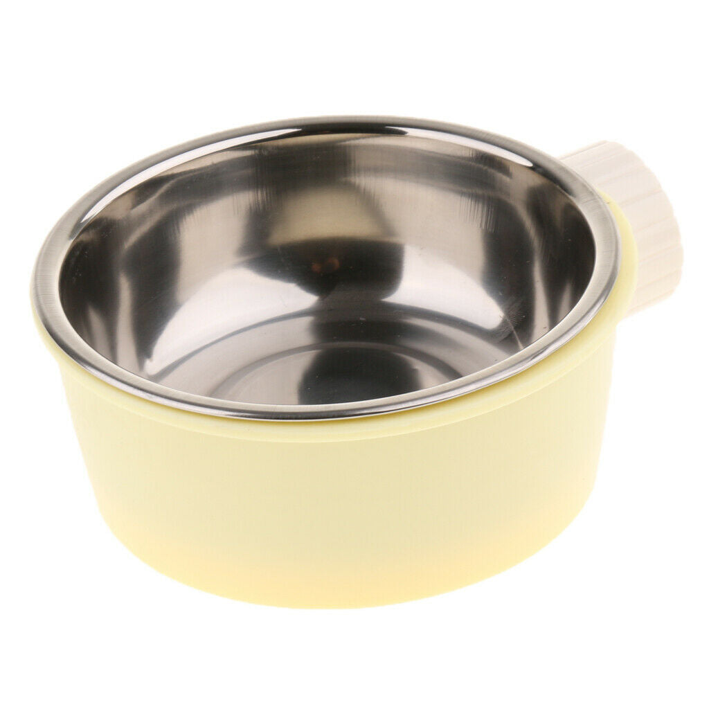 Easy Clean Food & Water Dog Bowl Pet Cage Hanging Feeding Bowl Yellow