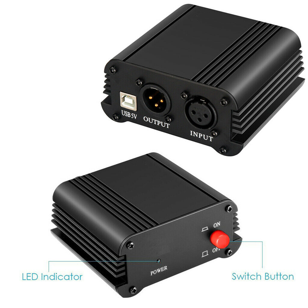 48V Phantom Power Supply for Condenser Microphone Mic Audio Studio Recording