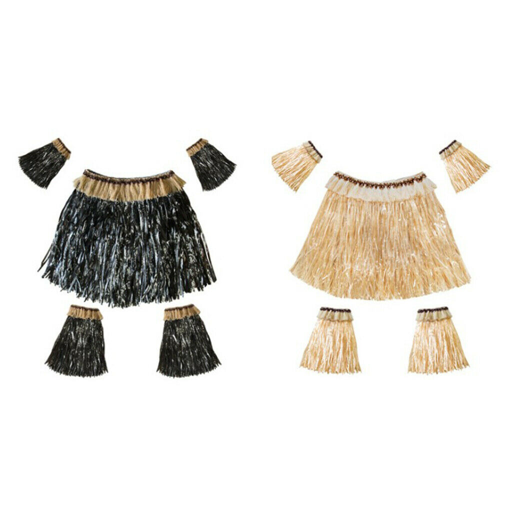 Adults Hawaiian Hula Grass Skirt Arm Leg Sleeves Fancy Dress Costume Sets