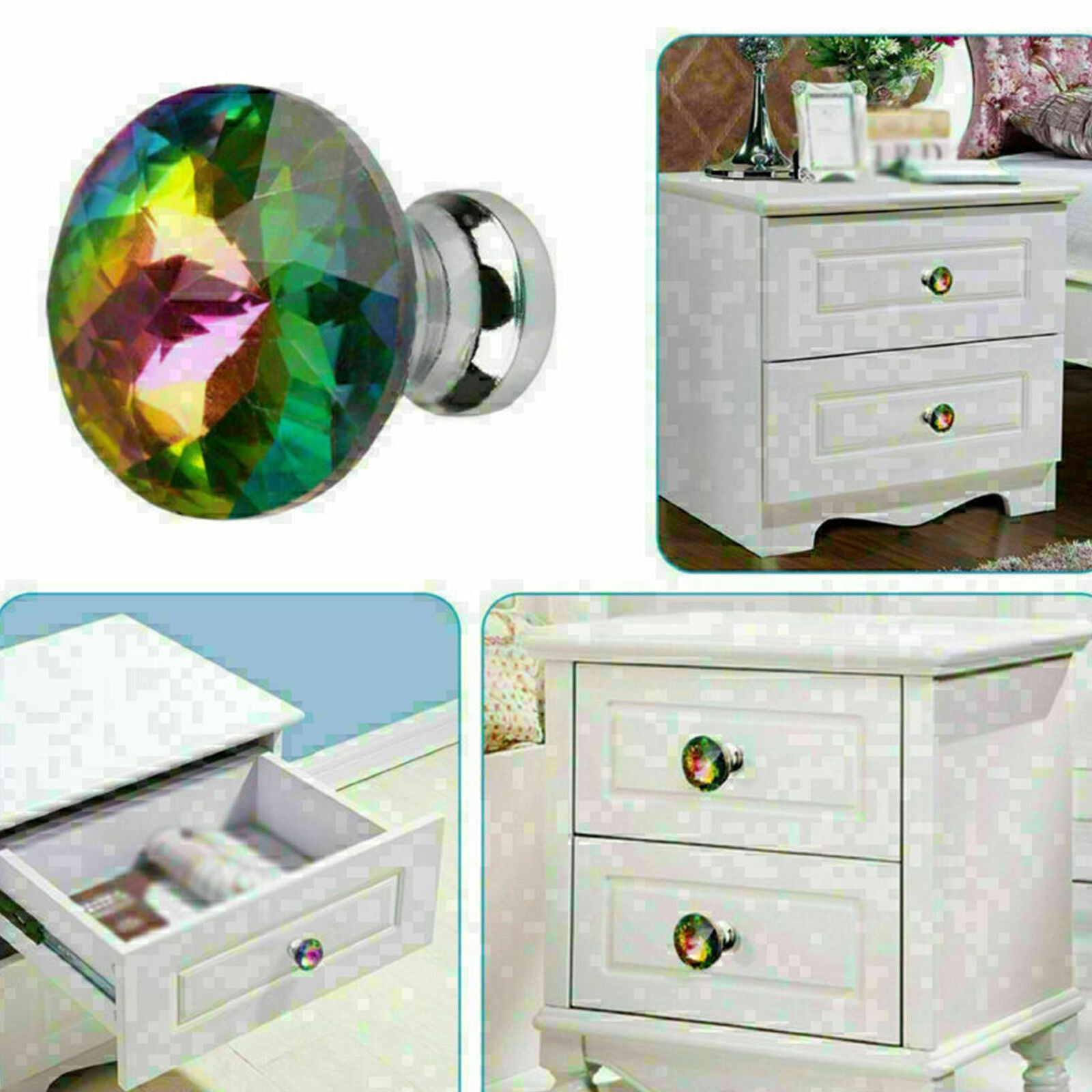 Fashion Diamond Crystal Glass Furniture Door Pull Handles Cabinet Knobs Drawer
