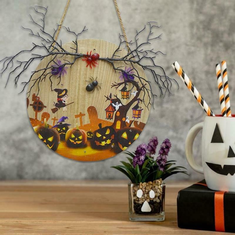 Halloween Sign Front Door Decor Farmhouse Porch Wall Signs with LED Light Decor