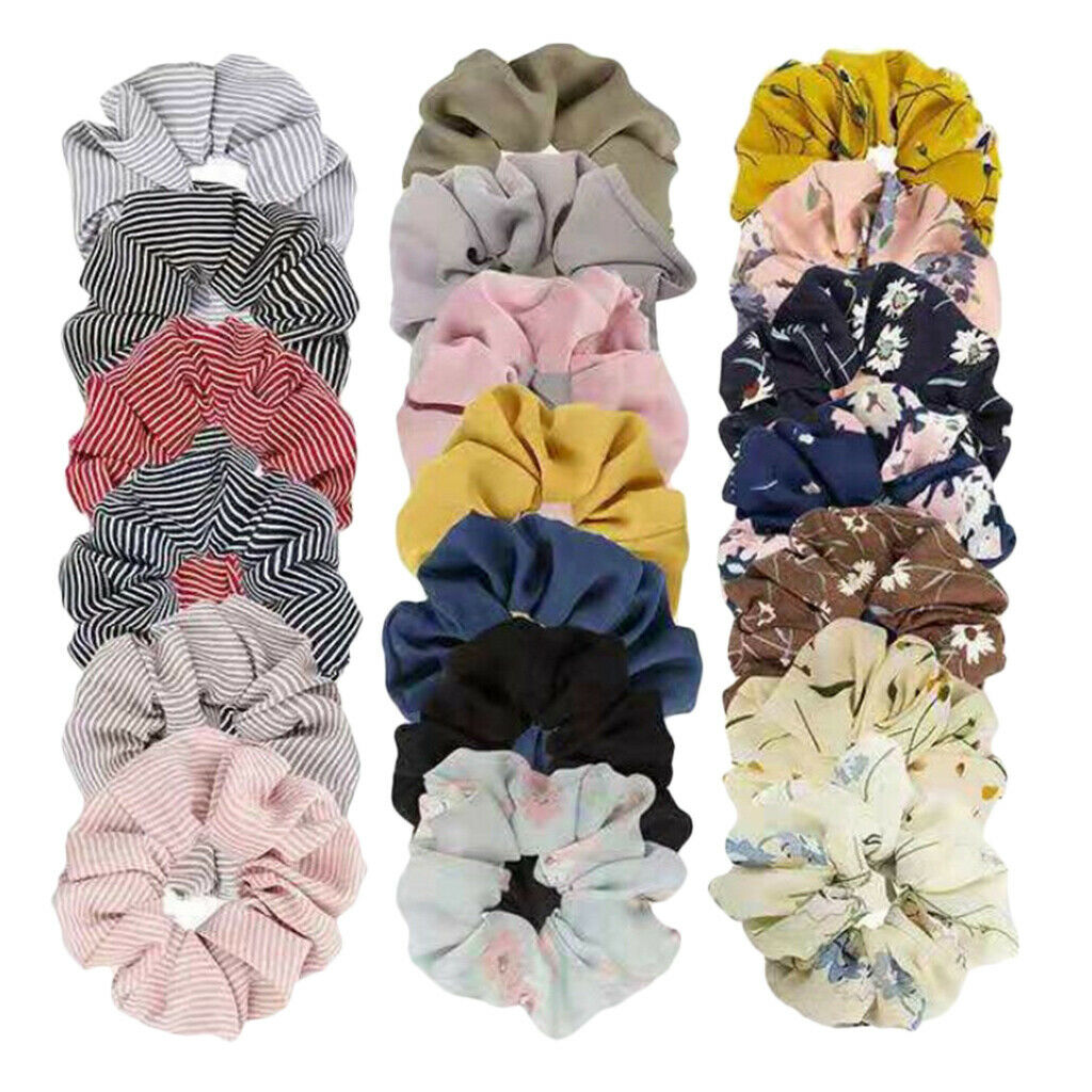20pack Women Floral Hair Scrunchies Mixed Color Rubber Hair Band Hair Ties
