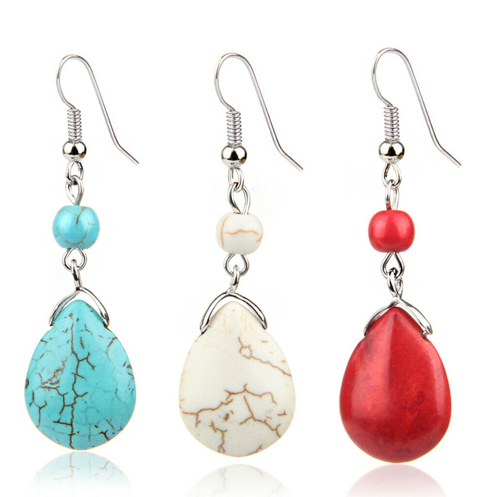 Temperament Texture Turquoise Earrings Bridal Dangle Drop Ear Rings White