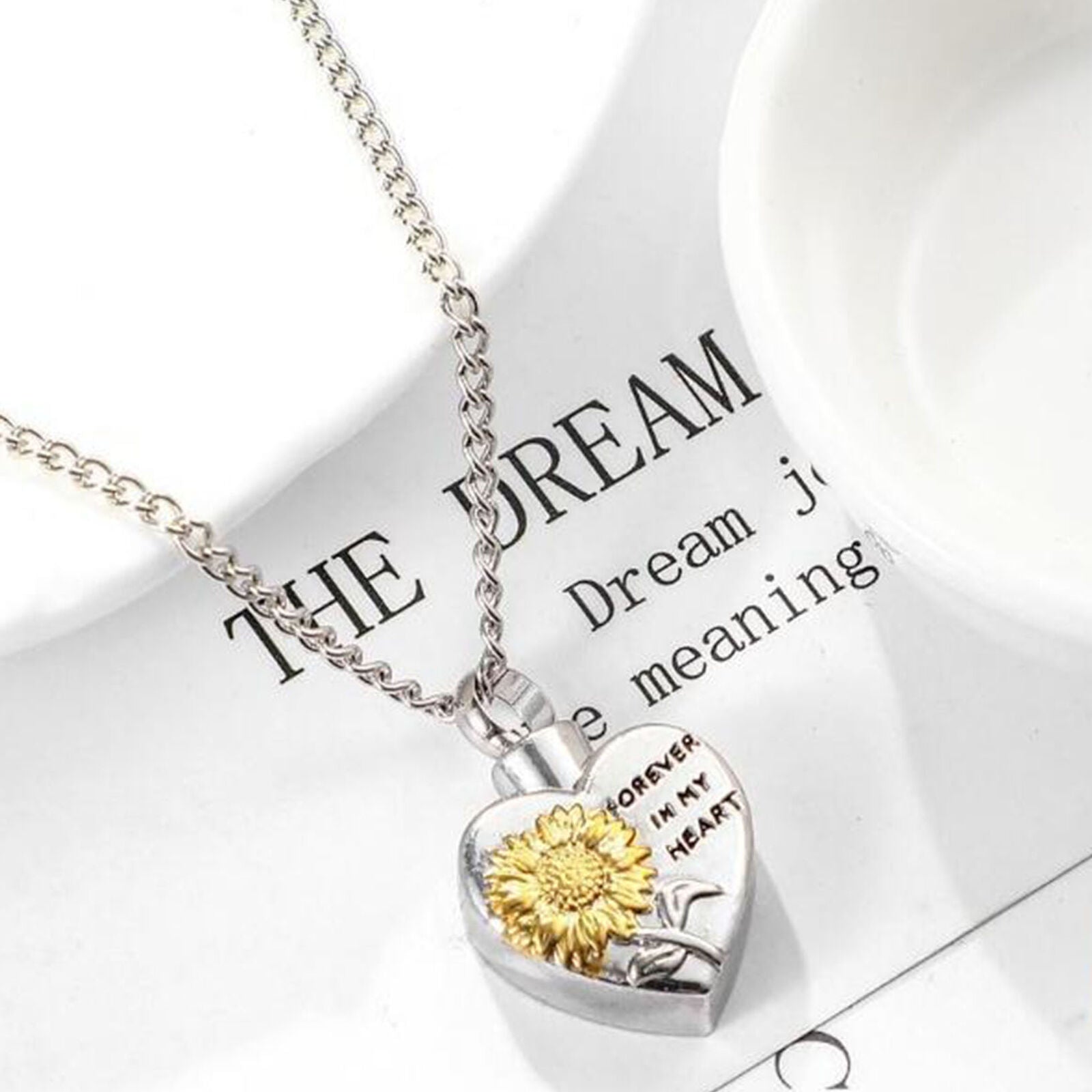 New Sunflower Forever in my Heart Urn Ashes Cremation Memorial Necklace