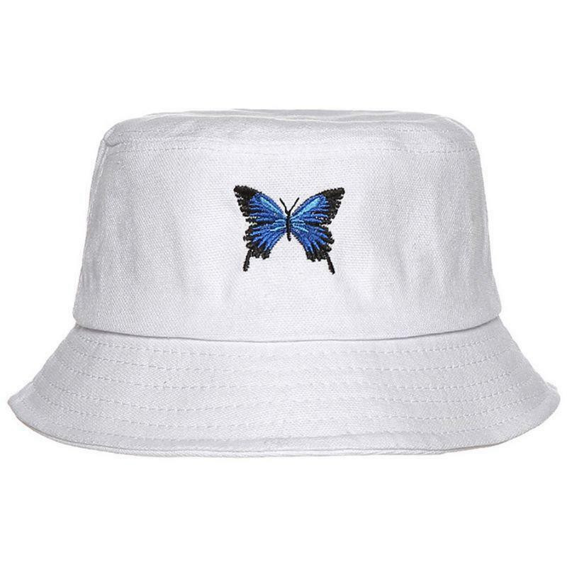 Unisex Summer Butterfly Embroidered Bucket Hat Harajuku Sunscreen Fisherman Cap