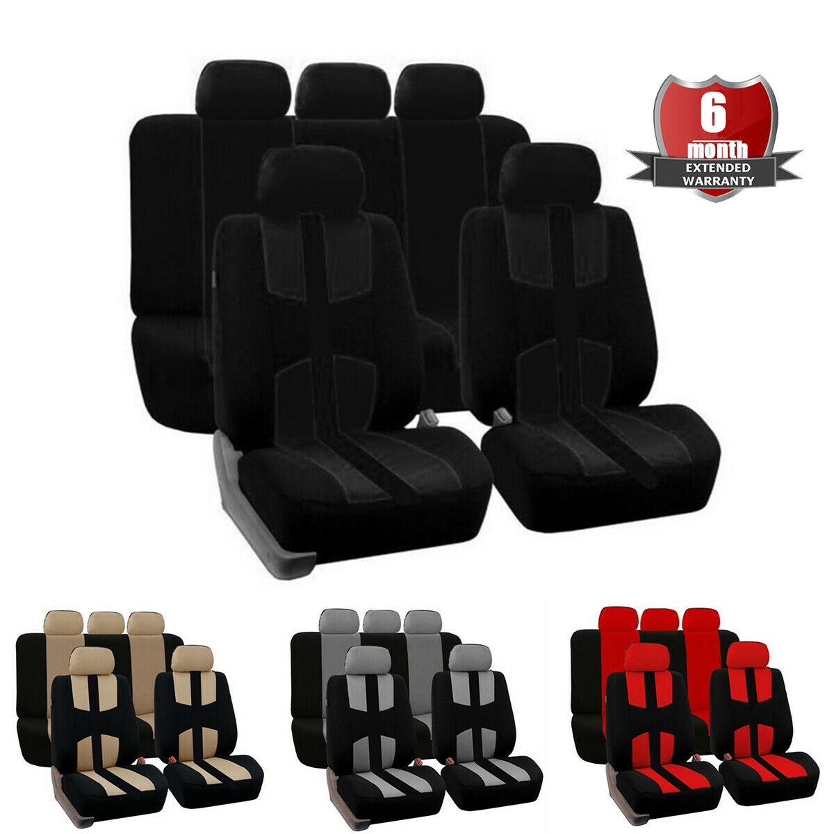 Black Fully Surrounded Universal Car Seat Cover Front + Rear 5 Seat Cushion