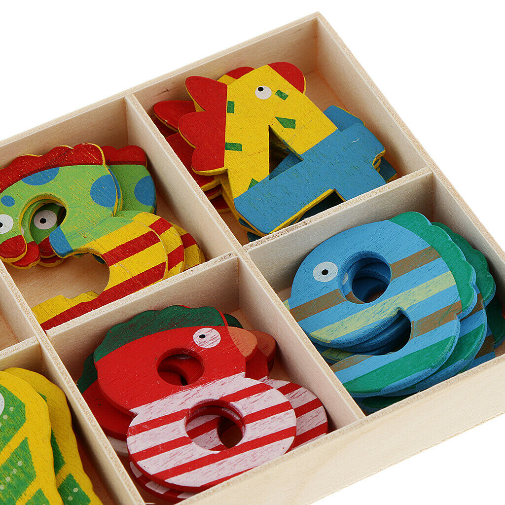 40Pcs Mix Color Wooden Numbers - Craft Number Cute Animal With Storage Tray