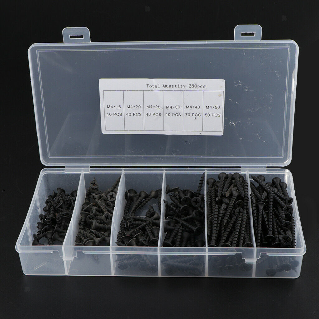 280 Pieces Black Screw Set Wooden Crafts Electronic Products Assortment Kits