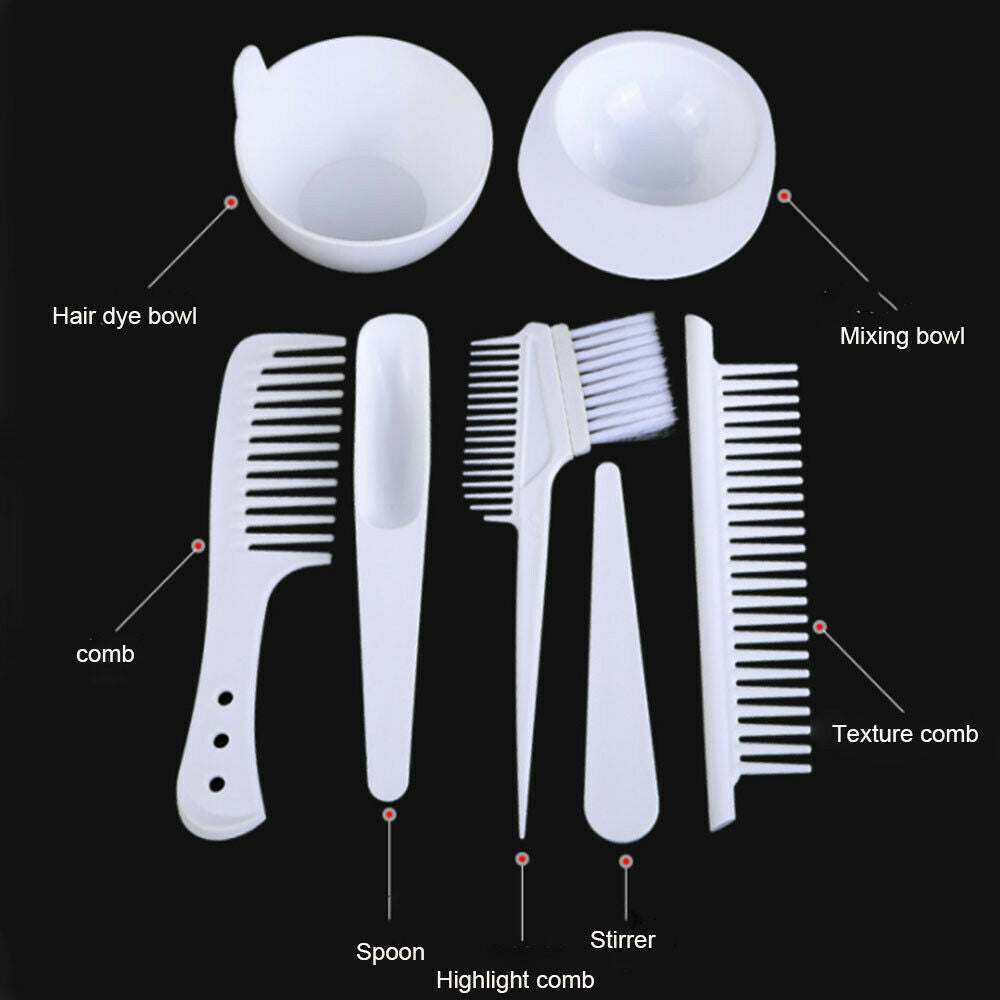 7pcs/set Hair Dyeing Bowl Comb Tool Brush Comb Mixing Bowl Salon Tint Tool Set