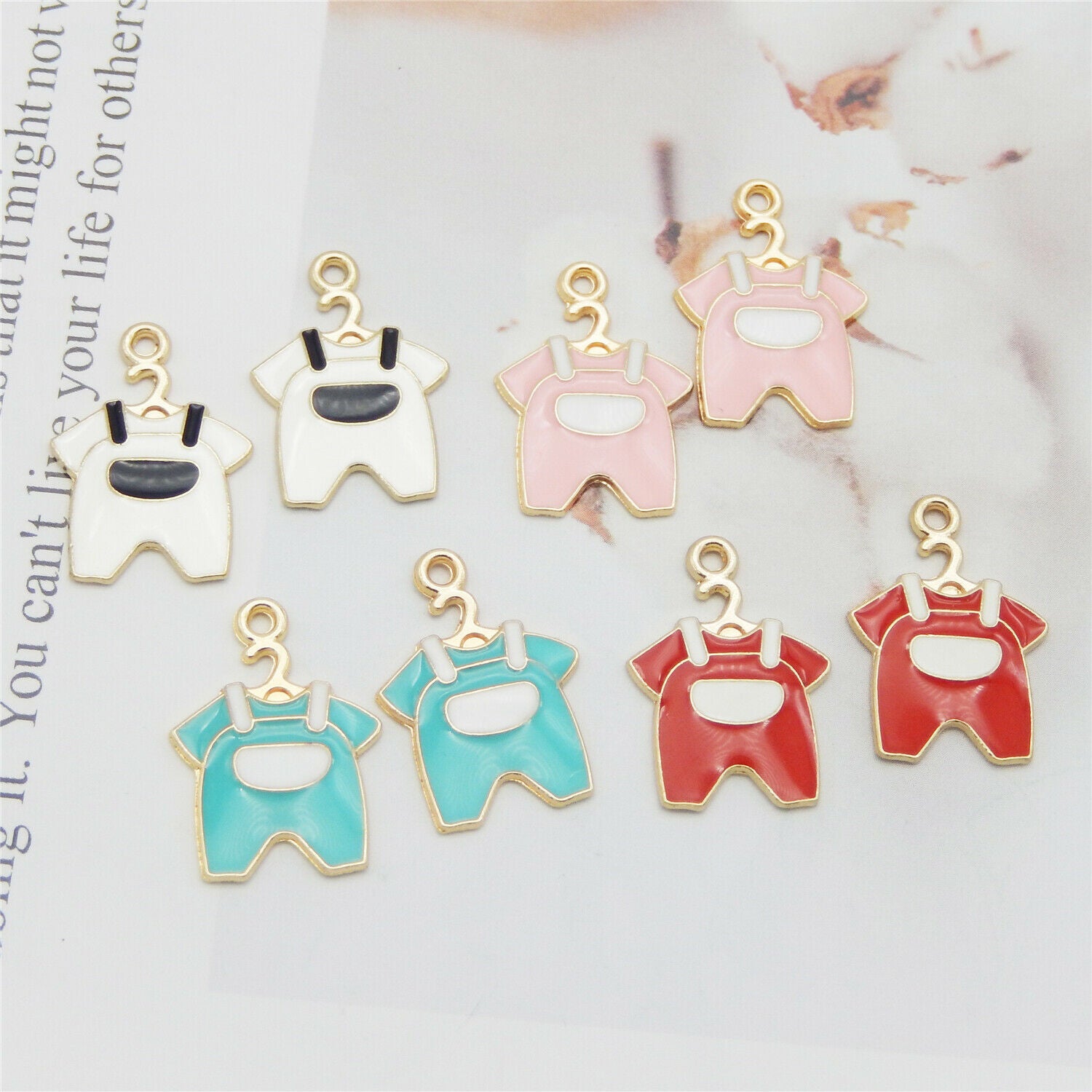 Wholesale Enamel Plated 22x16mm Baby Strap Clothes Pendant Charms Findings 24pcs