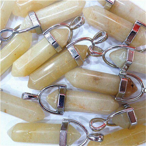 25Pcs 42x9mm Yellow Jade Point Chakra Healing Six Angle Pendant Bead DIY HH8006