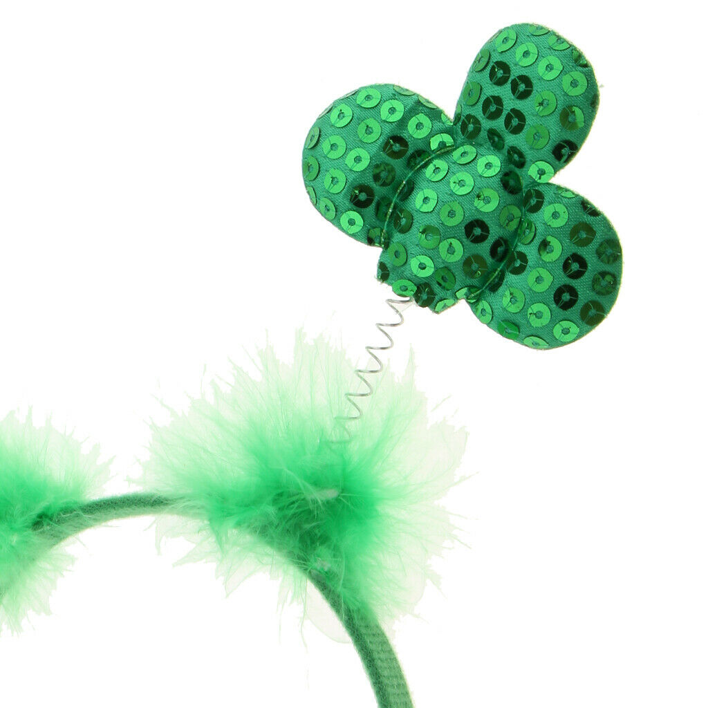 St Patricks Day Green Shiny Sequins Shamrock Headband Bopper Party Wear Prop