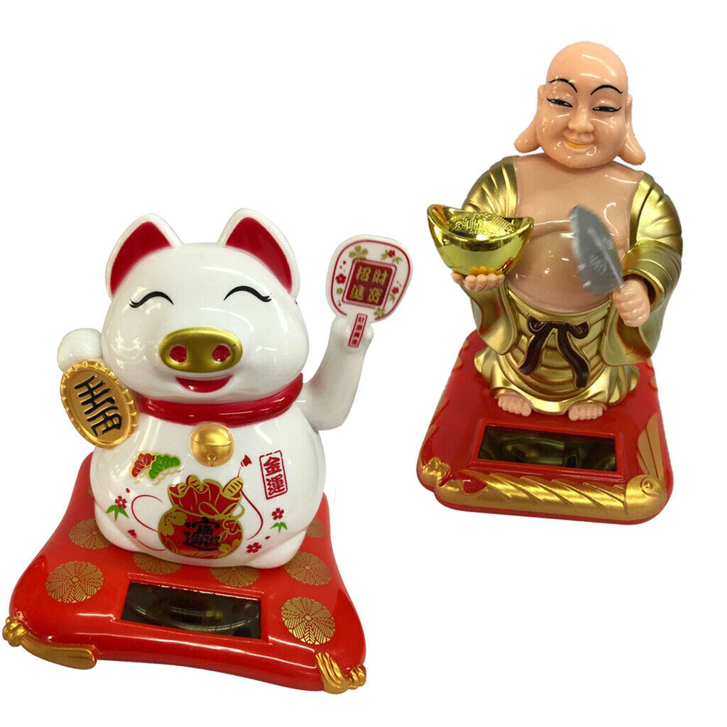 Solar Powered Lucky Pig  Buddha Statue Car Dashboard Ornaments Kids Toys