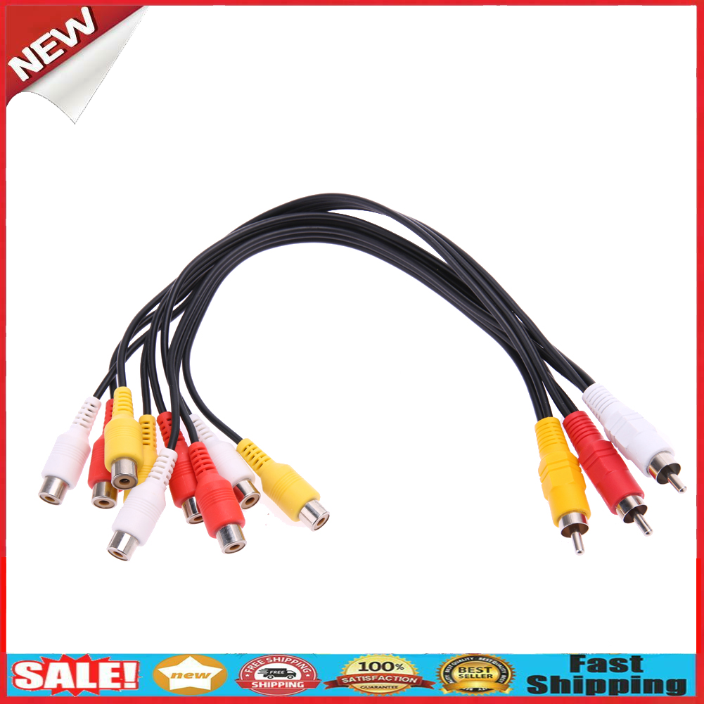 3 RCA Male to 9 RCA Female Composite Audio Video AV Cable Splitter for DVD @