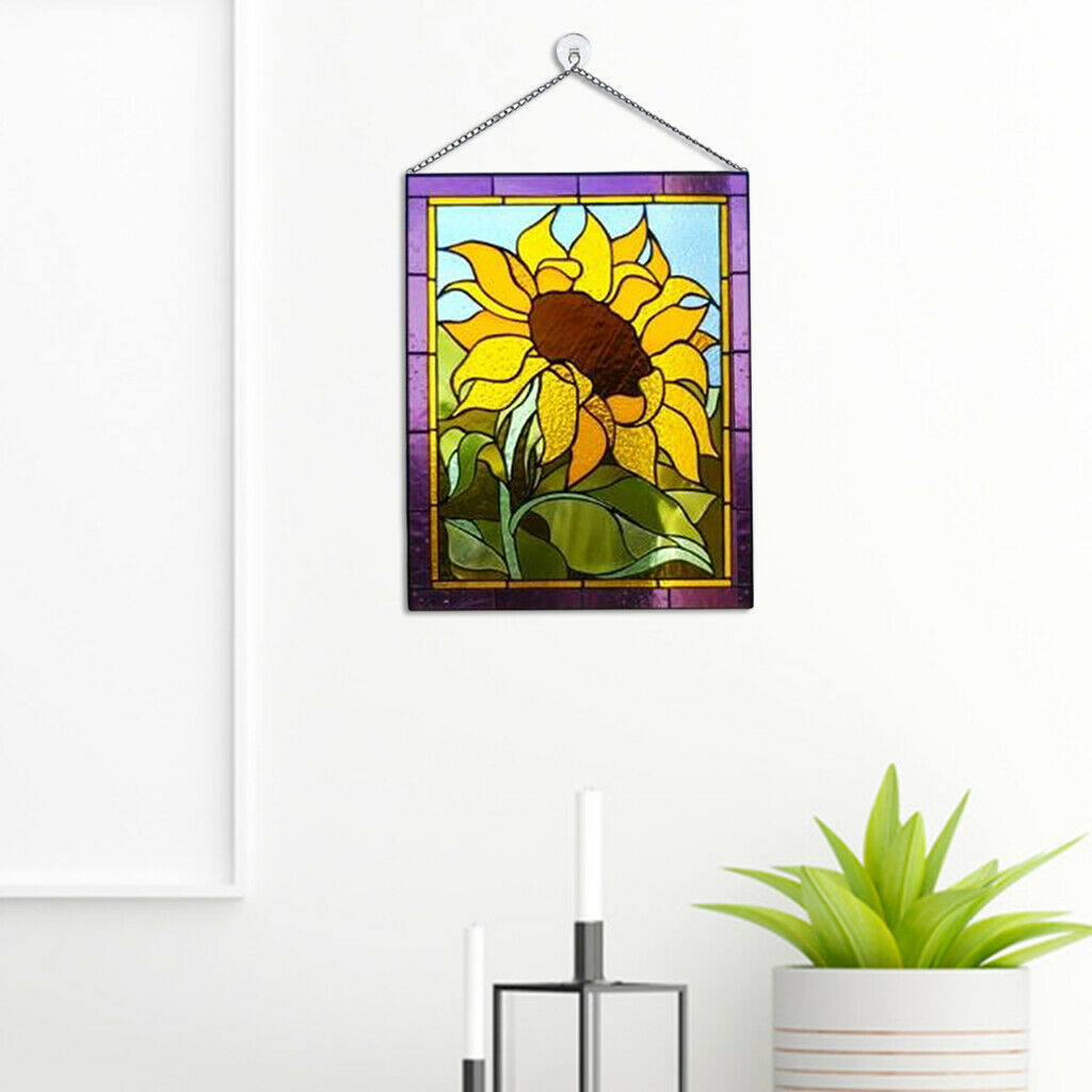2pcs Stained Glass Rectangle Window Panel Handcrafted Pendant 8x6 Inches