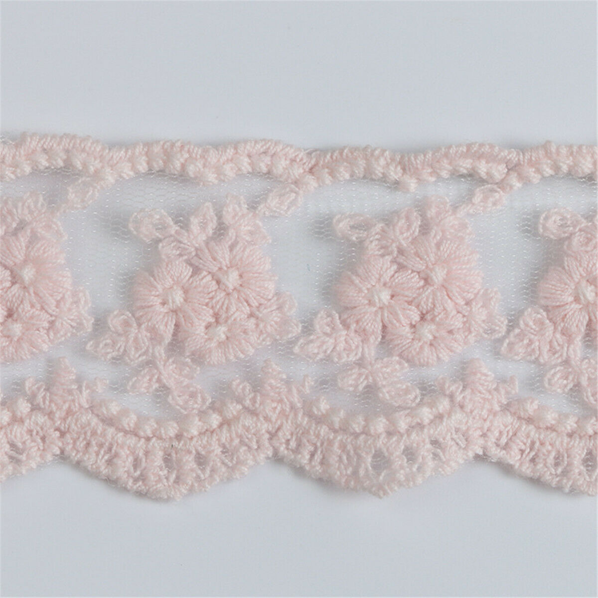 Embroidery Pink Floral Cotton Lace Trim Ribbon Wedding Dress Fabric Sewing Craft