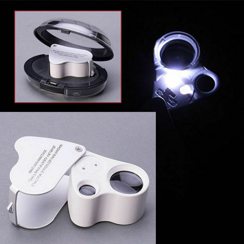 60X-30X Glass Magnifying Magnifier Jeweler Eye Jewelry Loupe Loop with/LED Light