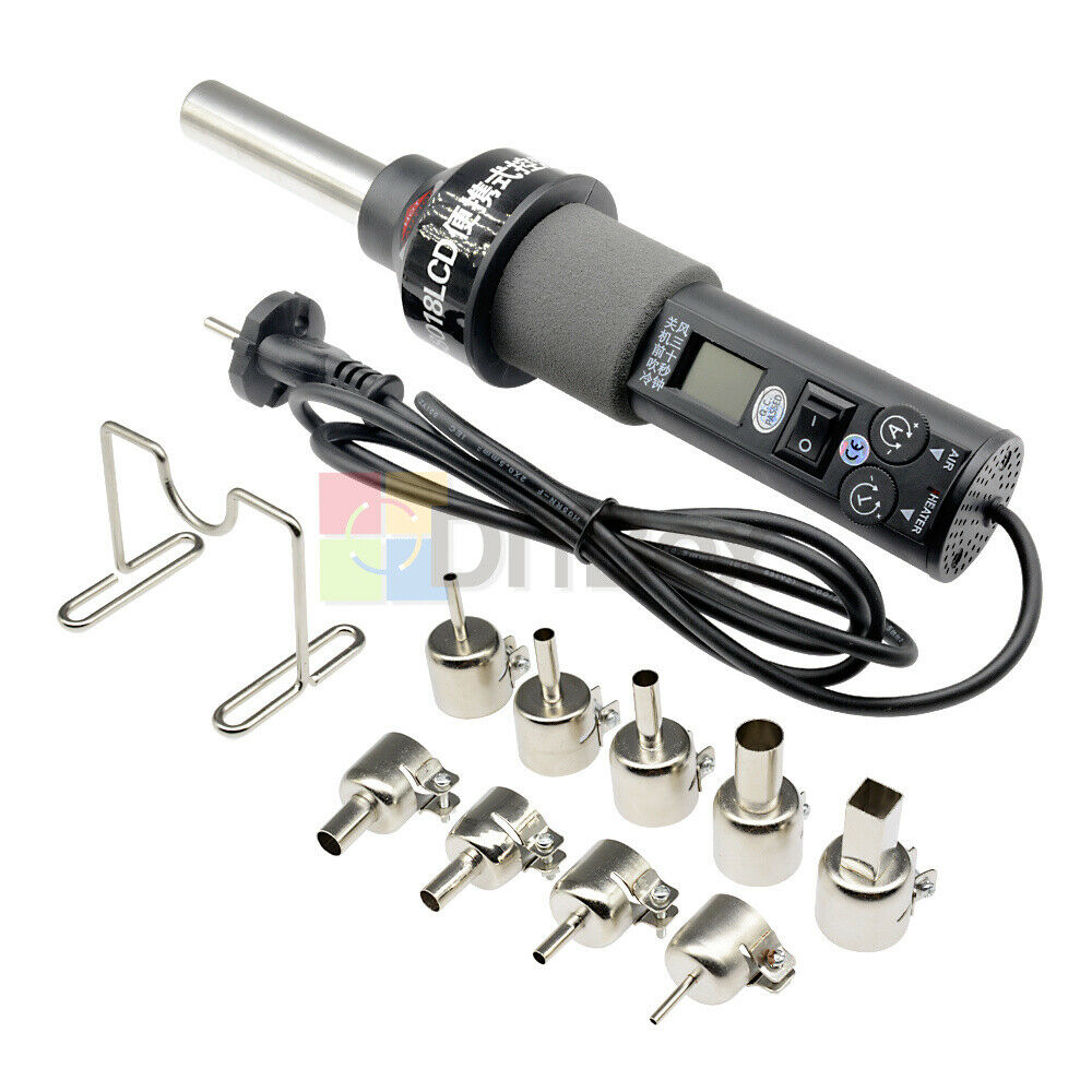 450W 220V LCD Display Electronic Hot Air Heat Gun Soldering Station w/ 9 Nozzles