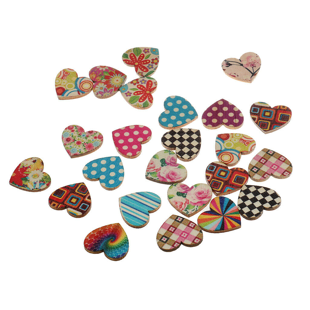 100 Pieces Multicolor Printed Heart Shape Wooden Pieces Wedding Favors