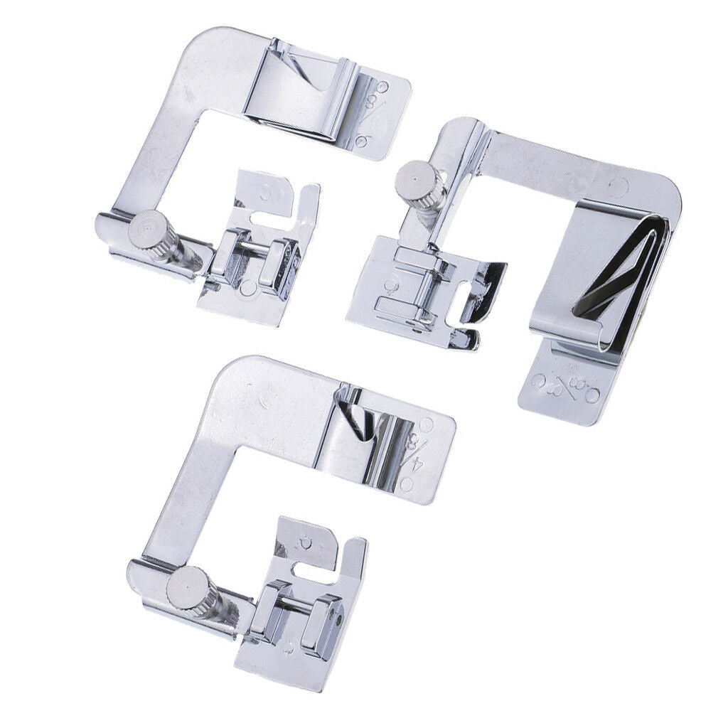 3Pcs ROLLED HEM Hemmer Foot  Presser For Domestic Sewing Machines
