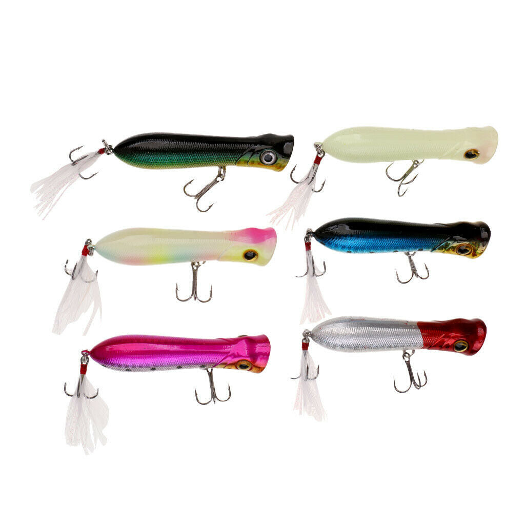 6pcs Popper Floating Hard Plastic Fishing Lure Artificial Bait Hook Lifelike