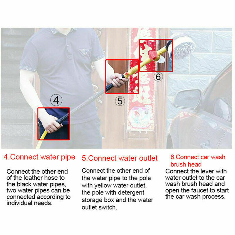 Car Wash Switch Water Flow Foam Brusher Portable Rotating Brush Auto Clean Tools